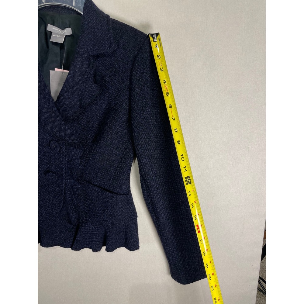 Ann Taylor Petites Navy Blue‎ Tweed Peplum Ruffle Blazer Jacket 00P NWT $198 - Picture 6 of 9